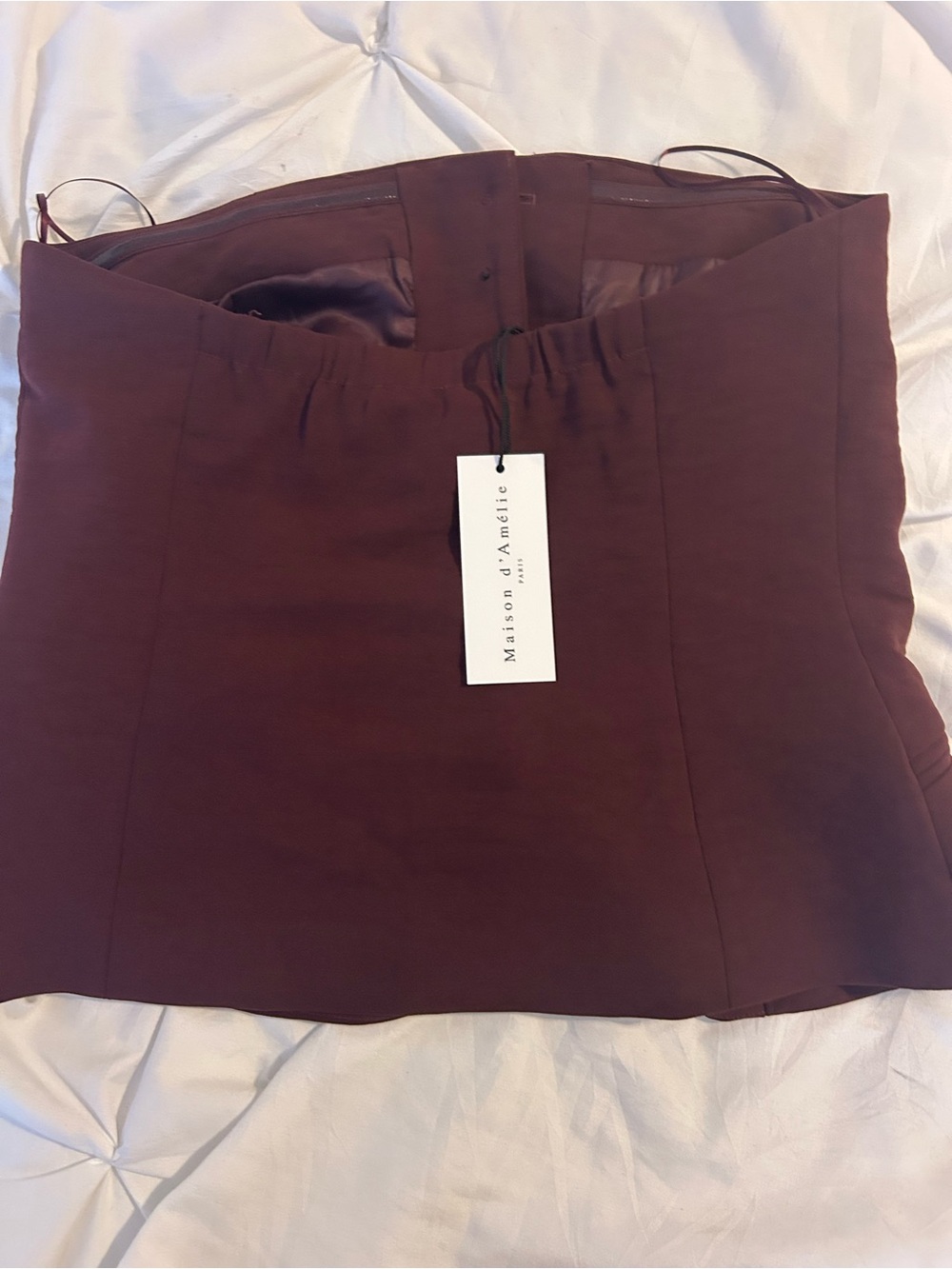 Strapless Button-Front Bustier in Deep Wine NWT - Picture 7 of 12